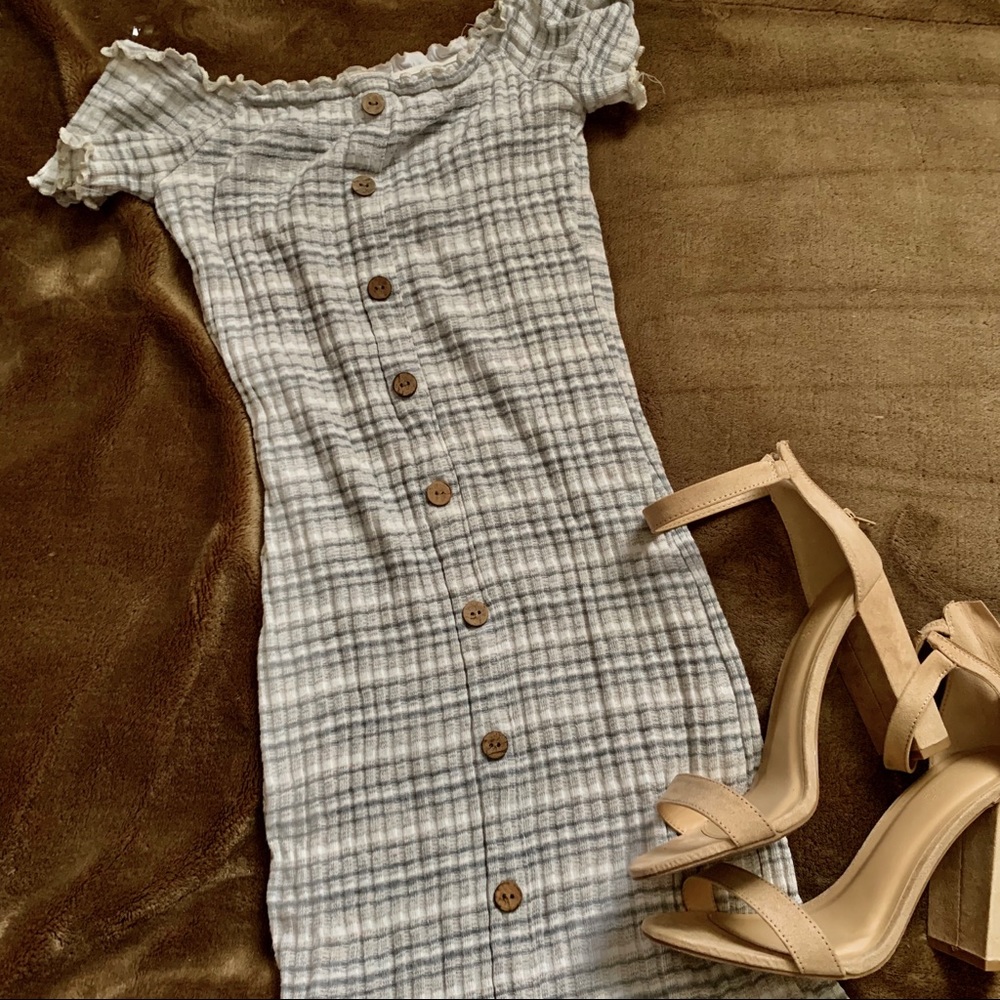 Oatmeal button mini dress